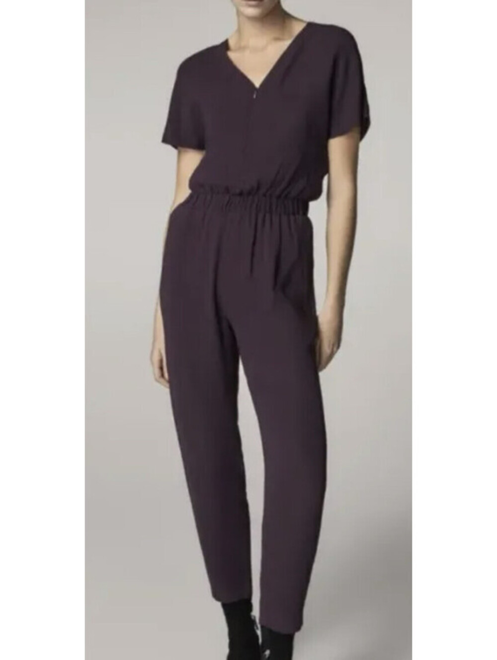 Massimo Dutti Purple Jumpsuit Sz. 10 Womens Jumper Overall Side Pockets Plum